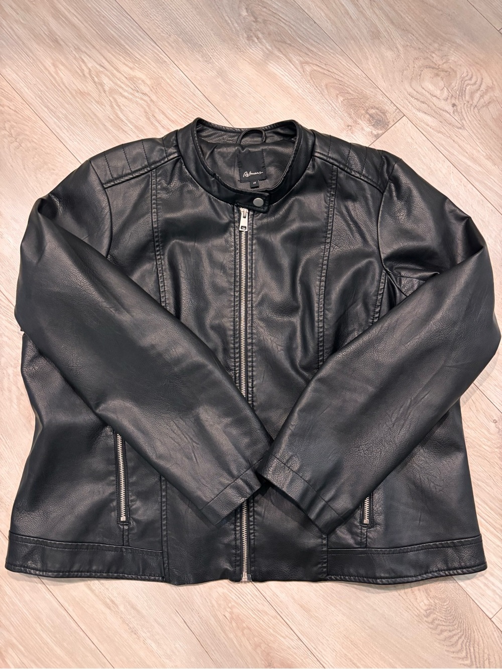 Reitmans Black Faux Leather Zip Front Jacket